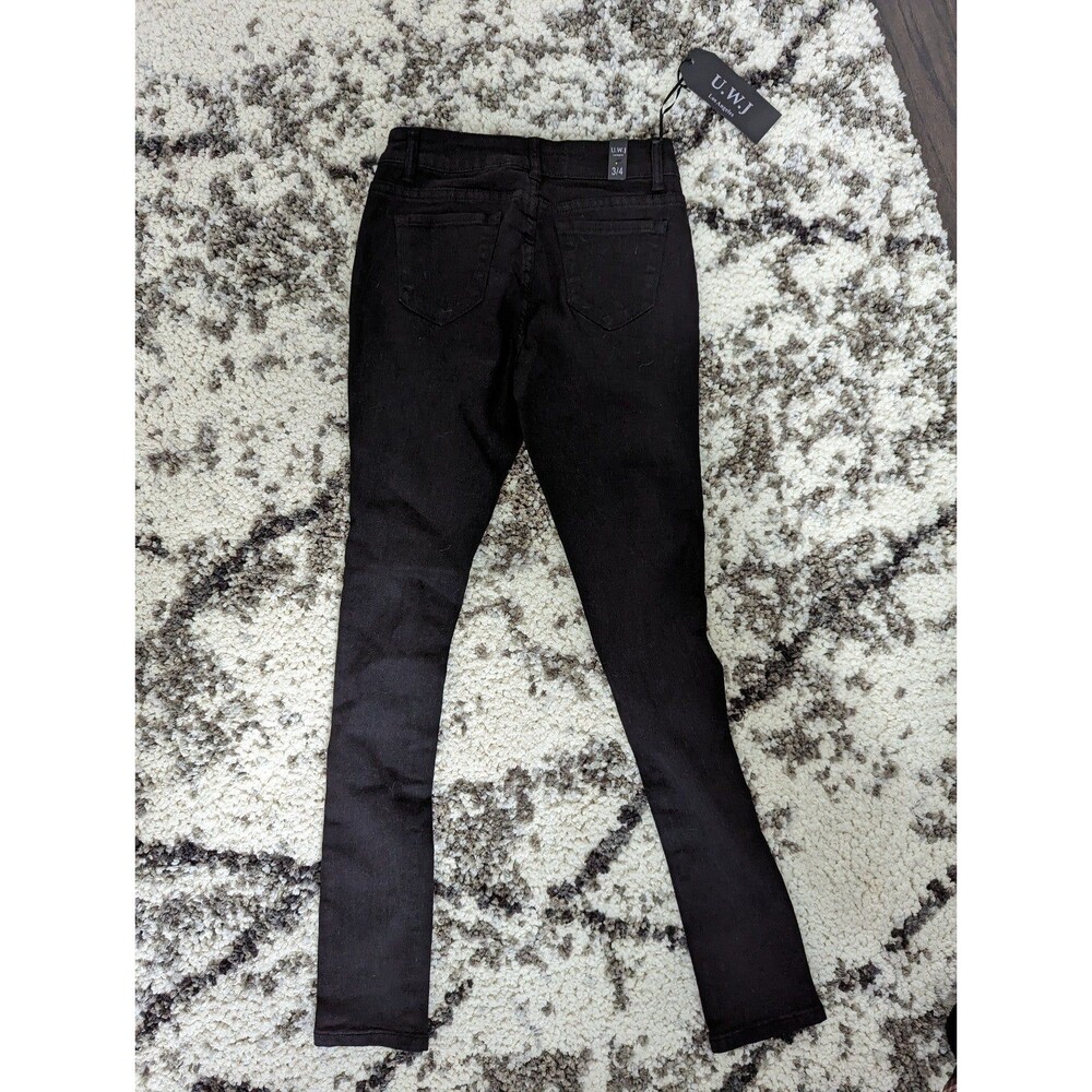 UWJ Womens Size 3/4 Black Skinny Ripped Distressed Jeans Style UJ-563 NEW